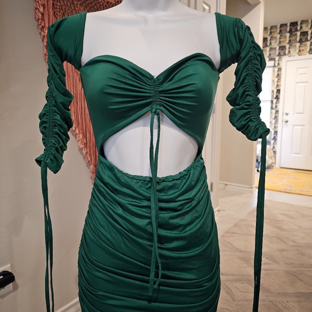 Green Stretch Ruched Dress